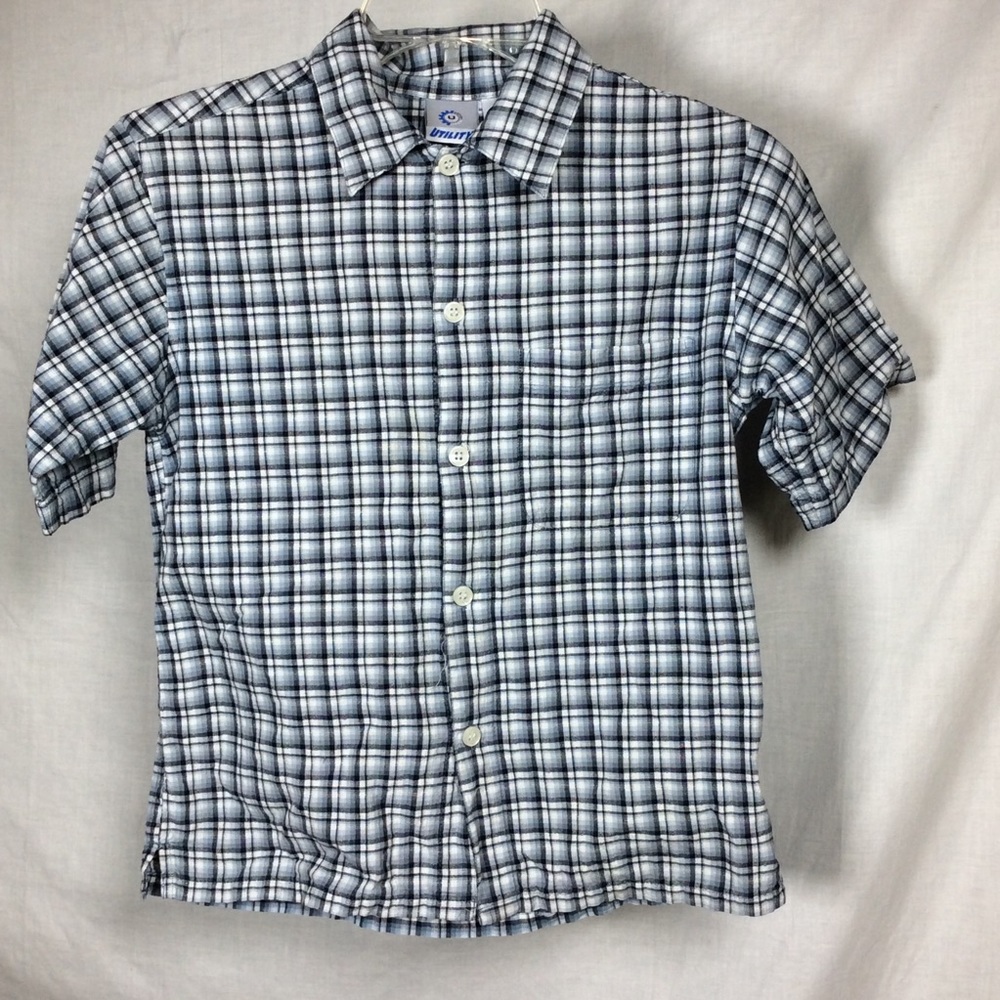 Utility Boys Blue White Button Up Shirt, Sz M/8
